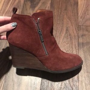 Burgundy suede wedge booties